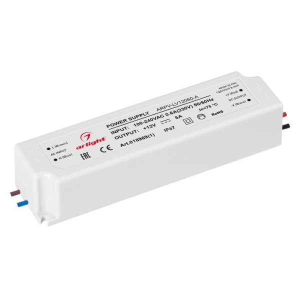 Блок питания ARPV-LV12060-A 12В 5.0А 60Вт IP67 пластик Arlight 018969(1)