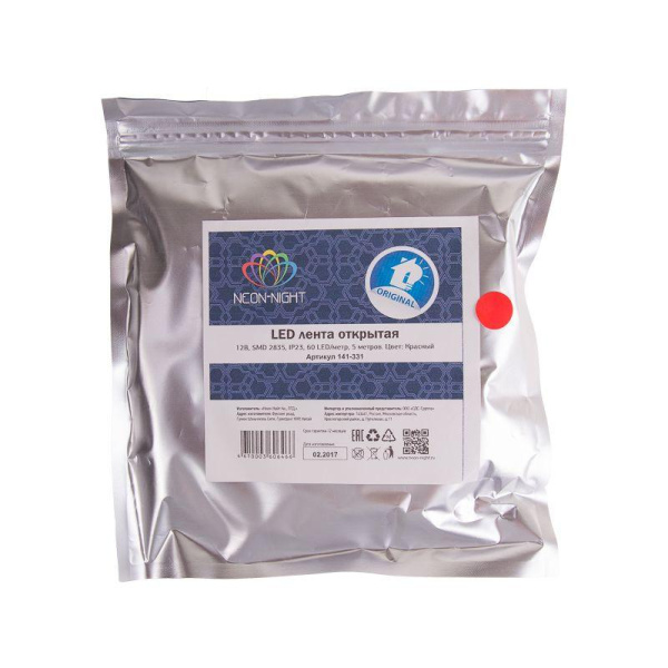 Лента светодиодная SMD3528 4.8Вт/м 60LED/м 12В IP20 красн. (уп.5м) Lamper 141-331