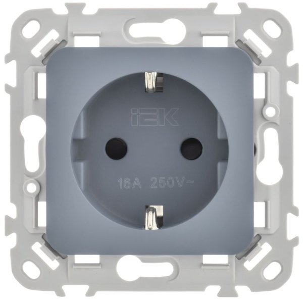 Розетка СП FLITE РСш11-1-ФлМ 16А с заземл. с защ. шторками безвинтовое крепление механизм маренго IEK FI-R14-16-1-K35