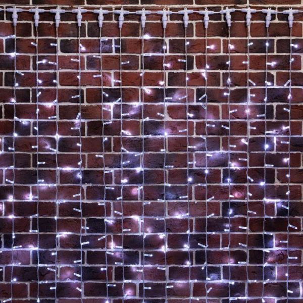 Гирлянда светодиодная "Светодиодный Дождь" 2х9м 1200LED бел. 230В IP65 эффект мерцания провод прозр. ПВХ соединяется (нужен блок 303-500-1) Neon-Night 235-695