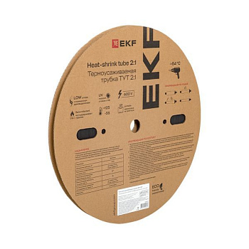 Трубка термоусадочная ТУТ нг 8/4 черн. (уп.100м) EKF tut-8-b