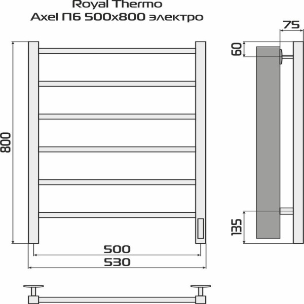 Полотенцесушитель Axel black П6 500х800 электро встроен. диммер Royal Thermo НС-1433986