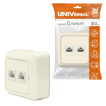 Розетка компьютерная 2-м Олимп сл. кость UNIVersal 1074