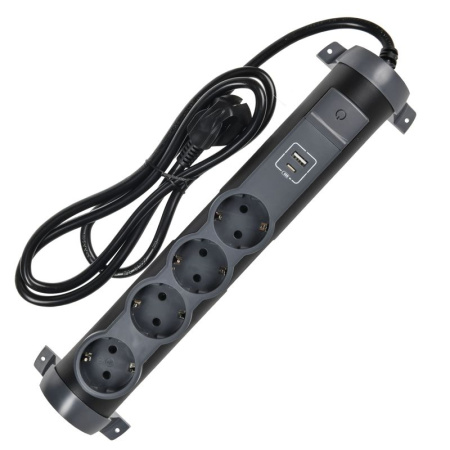 Удлинитель 4х1.5м 16А IP20 2хUSB+4х2P+E черн. IEK 694616