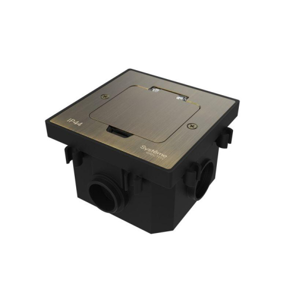 Лючок MultiDesk MDK20 на 2мод. IP44 с монтажной коробкой для бетонных полов античная латунь SE MDK20202BC