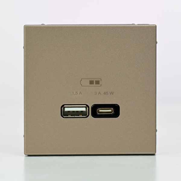 Розетка USB ArtGallery тип A+C 45Вт QC PD высокоскор. ЗУ механизм шампань SE GAL000529