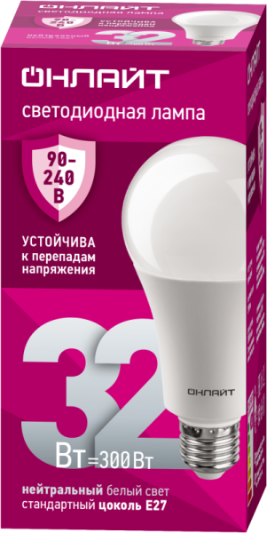 Лампа светодиодная 90 409 OLL-A70-32-230-4K-E27 32Вт грушевидная 4000К E27 90-240В PRO ОНЛАЙТ 90409