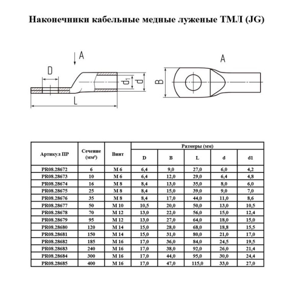Наконечник луженый ТМЛ JG 35-8-9 медн. (уп.100шт) Промрукав PR08.28676