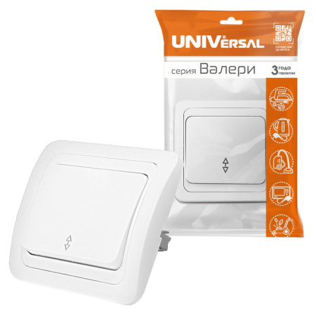 Переключатель проходной 1-кл. СП Валери 10А IP20 бел. UNIVersal В0025