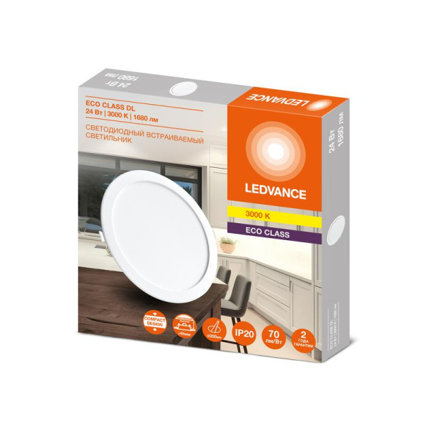 Светильник светодиодный DL ECO 24Вт 3000К IP20 830 1х10х40 RU LEDV встраив. LEDVANCE 4607194235575