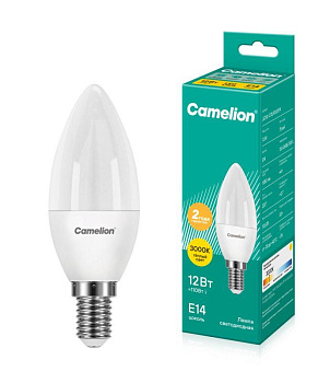 Лампа светодиодная LED12-C35/830/E14 12Вт свеча матовая 3000К тепл. бел. E14 220В Camelion 13687