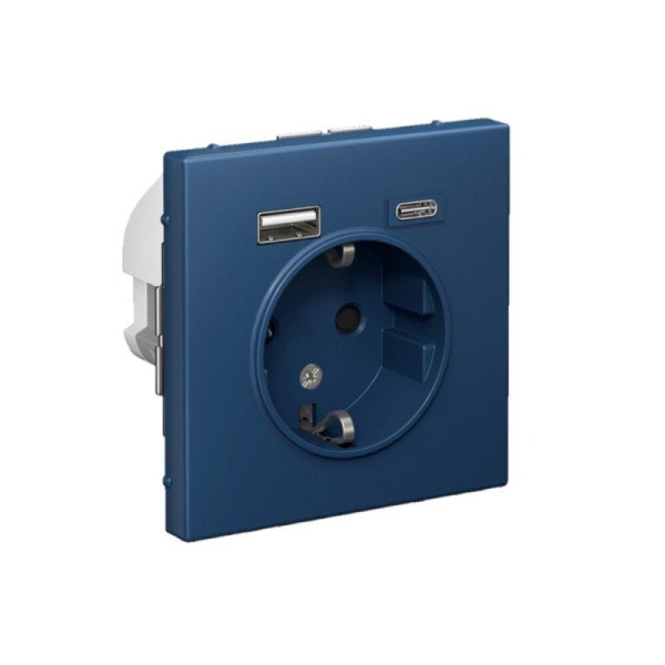 Розетка ArtGallery 16А с 2-мя заряд. устройствами USB A+C 5В/2.4А/3А 2х5В/1.5А механизм аквамарин SE GAL001132