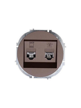 Розетка компьютерная + телефонная OSEN RJ45 кат.6 + RJ11 с модулем механизм шоколад LEZARD 743-7388-144