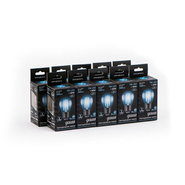 Лампа светодиодная филаментная Black Filament 7Вт P45 шар 4100К нейтр. бел. E27 580лм GAUSS 105802207