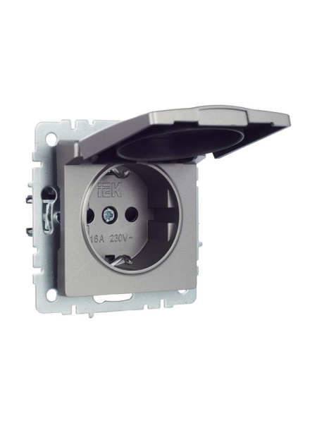 Розетка BRITE РСбш10-3-БрС 16А IP20 с заземл. защ. шторки с крышкой механизм сталь IEK BR-R16-16-K46