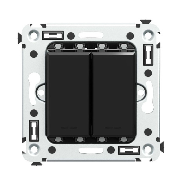 Выключатель 2-кл. 2мод. СП Avanti "Черный квадрат" 16А IP20 черн. DKC 4402104