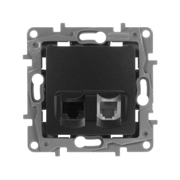Розетка компьютерная + телефонная 2-м СП Etika RJ45 + RJ11 кат.5E UTP IP20 механизм антрацит IEK 672652