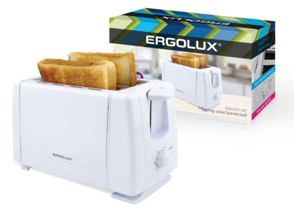 Тостер электрический ELX-ET01-C01 NEW 220-240В 700Вт бел. Ergolux 14721