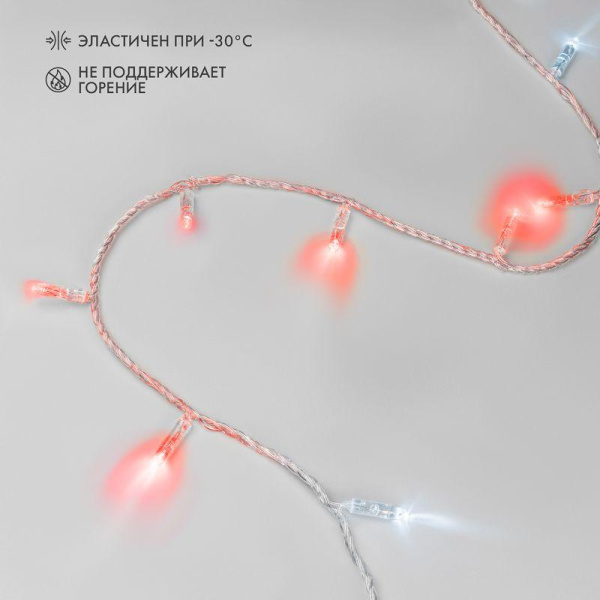 Гирлянда светодиодная "Нить" 10м 100LED красн. 10Вт 230В IP65 эффект мерцания (каждый 5-ый диод) провод ПВХ прозр. (нужен шнур питания 303-500-1) Neon-Night 305-282