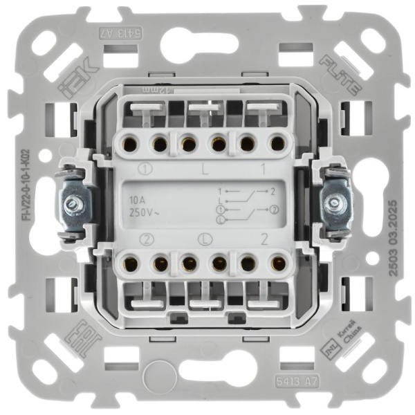 Выключатель проходной 2-кл. СП FLITE ВС62-1-0-ФлЧ 10А механизм черн. IEK FI-V22-0-10-1-K02