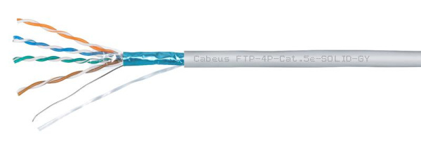 Кабель витая пара F/UTP кат.5E 4х2х24AWG solid PVC нг(А)-LS FTP-4P-Cat.5e-SOLID-GY сер. (уп.305м) Cabeus 7173c