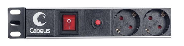 Блок евророзеток PDU-6P-F-2EU для 19дюйм шкафов горизонт. 6 розеток фильтр 16А выкл. шнур 2м алюм. корпус немецкий стандарт Cabeus 7296c