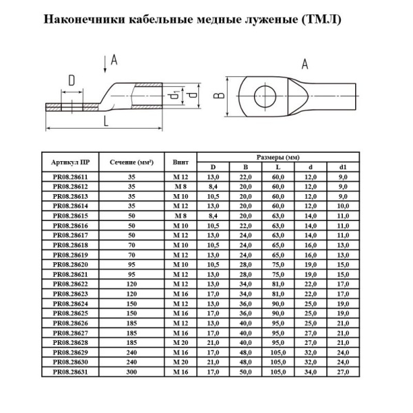 Наконечник луженый ТМЛ 6-6-4 медн. (уп.100шт) Промрукав PR08.28598