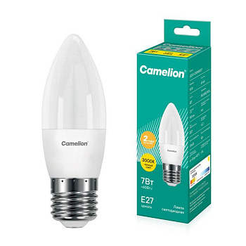 Лампа светодиодная LED7-C35/830/E27 7Вт свеча 3000К тепл. бел. E27 530лм 220В Camelion 12077