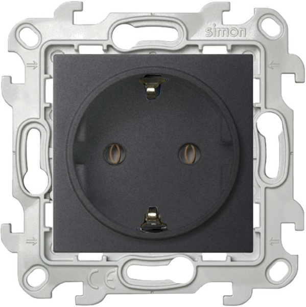 Розетка 1-м СП Simon 24 16А IP20 2P+E Schuko без защ. шторок механизм графит Simon 2450434-038