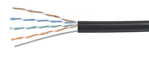 Кабель витая пара U/UTP кат.5E 4х2х24AWG solid РЕ OUTDOOR (трос) UTP-4P-Cat.5e-SOLID-ST-OUT черн. (уп.305м) Cabeus 7175c