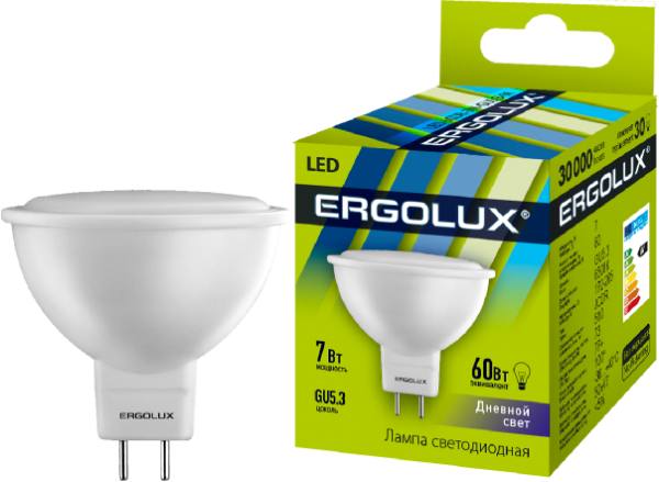 Лампа светодиодная LED-JCDR-7W-GU5.3-6500K 7Вт JCDR рефлектор матовая 6500К холод. бел. GU5.3 220-240В Ergolux 12881