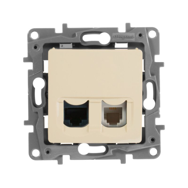 Розетка компьютерная + телефонная 2-м СП Etika RJ45 + RJ11 кат.5E UTP механизм сл. кость IEK 672352