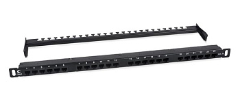 Патч-панель 19дюйм 0.5U 24 порта RJ45 кат.5E Dual IDC PLHD-24-Cat.5e-Dual-180-0.5U 180град. высокой плотн. с задн. кабельн. организатором Cabeus 9663c