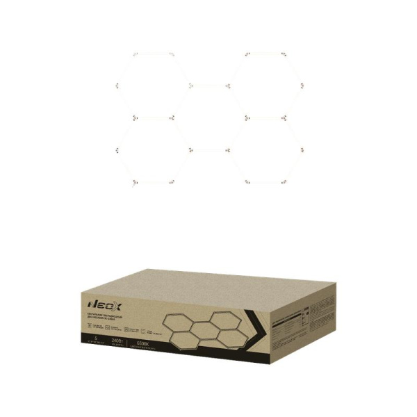 Светильник светодиодный ДБО-HEXAGON 5С-24065 240Вт 6500К 230В 1628х2380мм 5 сот 0.5м шнур с вилкой NEOX 4690612066622