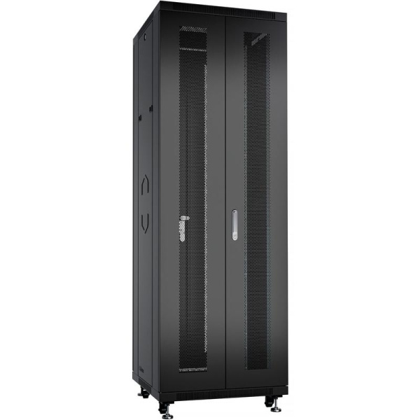 Шкаф монтажный телекоммуникационный напольн. ND-05C-42U60/120-BK 19дюйм 42U 600х1200х2055мм для распределит. и серверн. оборудования; передн. и задн. двойн. перфорир. двери ручки с замком RAL 9004 черн. Cabeus 9751c