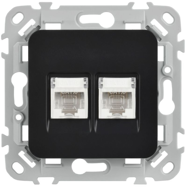 Розетка 2-м СП FLITE РКТ5е/3-2-0-ФлЧ RJ45/RJ11 кат.5E/3 UTP механизм черн. IEK FI-KT22-1-K02