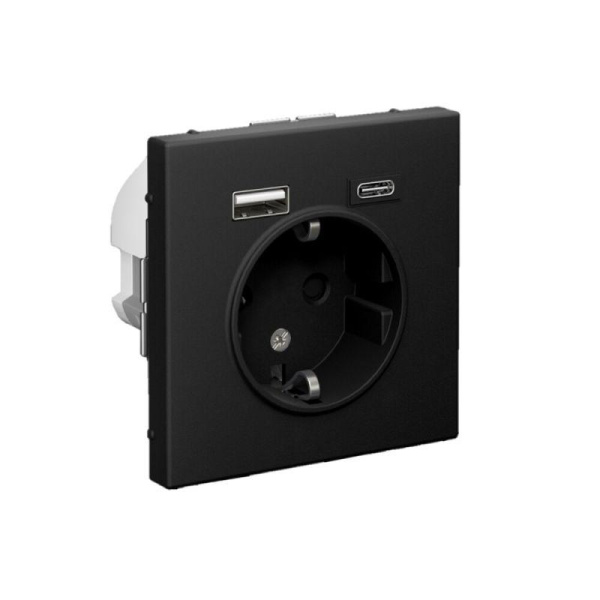 Розетка ArtGallery 16А с 2-мя заряд. устройствами USB A+C 5В/2.4А/3А 2х5В/1.5А механизм карбон SE GAL001032