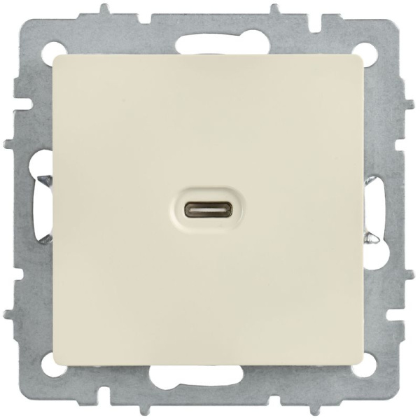 Розетка СП BRITE РЮ12-1-БрКр USB C 65Вт высокоскор. заряд. беж. IEK BR-U13-065-K10