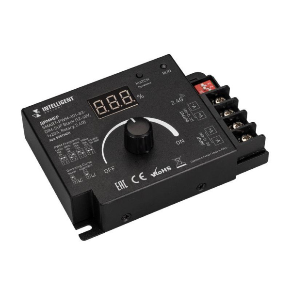 Диммер SMART-PWM-101-83-DIM-SUF 12-48В 1х20А Rotary 2.4G IP20 метал. черн. INTELLIGENT ARLIGHT 028174 1