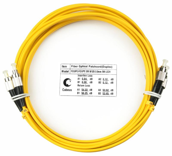 Шнур оптический FOP(d)-9-FC-FC-5m duplex FC-FC 9/125см 5м LSZH Cabeus 7493c