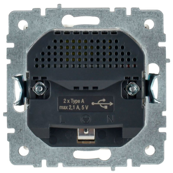 Розетка BRITE РЮш10-1-БрБ 16А с USB A+A 2.1А с заземл. защ. шторки механизм бел. IEK BR-R14-16-U21-D21-K01