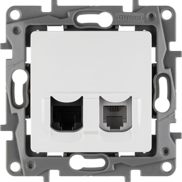 Розетка компьютерная + телефонная 2-м СП Etika RJ45 + RJ11 кат.5E UTP механизм бел. IEK 672252