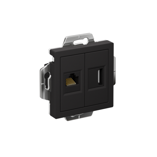 Розетка 2-м СП AtlasDesign HDMI + RJ45 кат.5E механизм карбон SE ATN001082