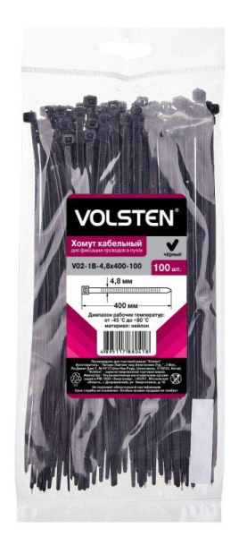 Хомут V02-1B-4.8х400-100 4.8х400 нейл. черн. (уп.100шт) Volsten 12966