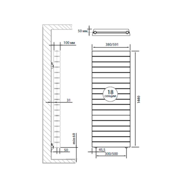 Радиатор PianoForte Tower 500 new 18 секц. биметал. Noir Sable Royal Thermo НС-1176344