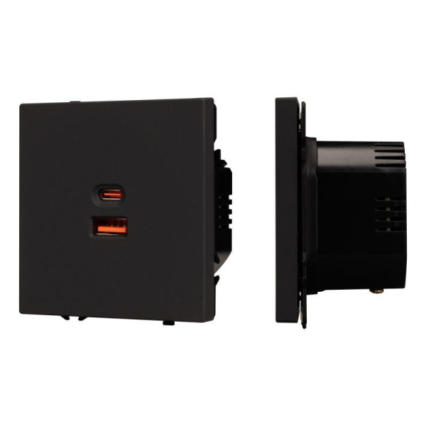 Розетка USB ARL NOBE SCT-MUAC-SFPL-FC-BK 65Вт QC3 тип A+C софт-тач черн. оникс Arlight 054317(1)
