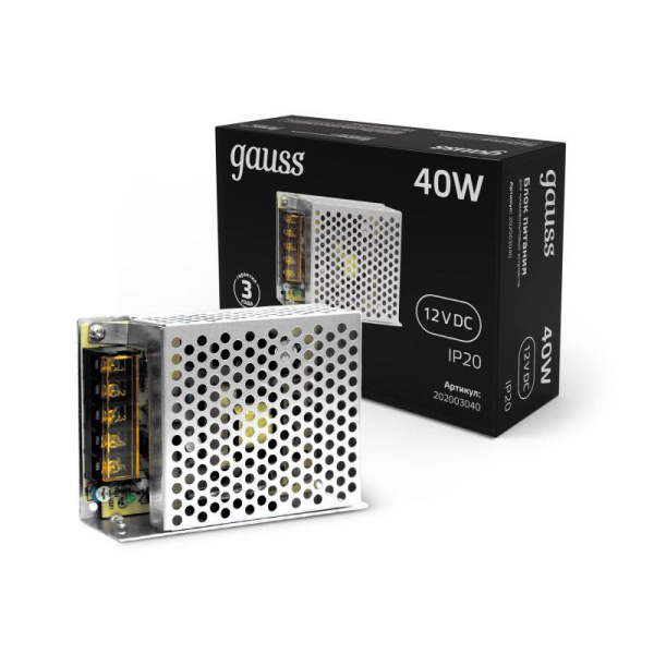 Блок питания для светодиод. ленты Black 40Вт 12В IP20 (драйвер) GAUSS 202003040