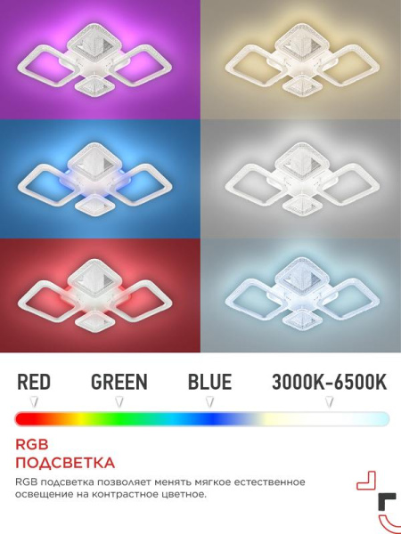 Светильник светодиодный ELEGANT SPACE-120RGB-WH-BG 120Вт 3000-6500К 8400лм 230В 530х530х125мм пульт ДУ бел. IN HOME 4690612062327