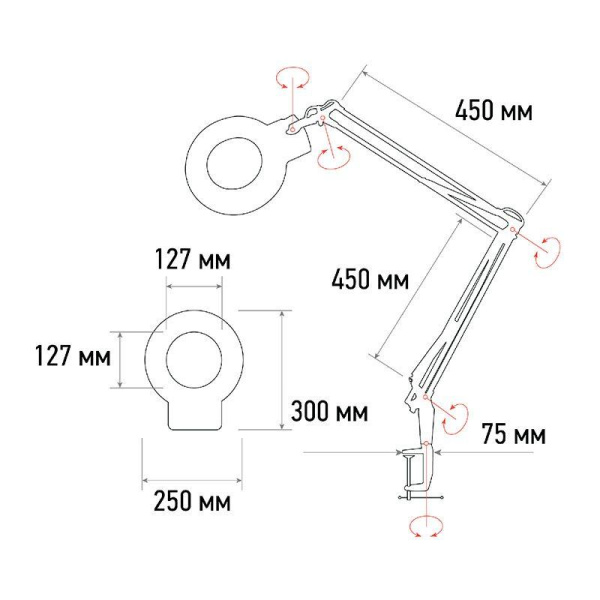 Лупа на струбцине круглая 5D с подсветкой 56 SMD LED d127мм черн. Rexant 31-0406