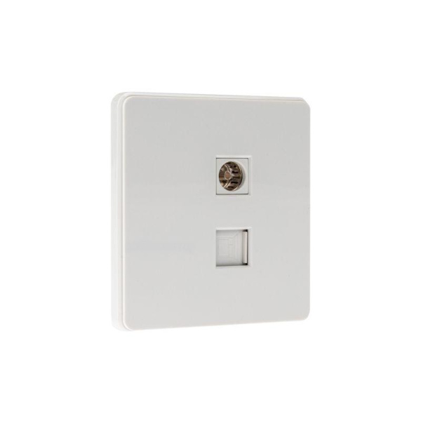 Розетка компьютерная + телевизионная СП ROUND MIELE RJ45 кат.6 + TV перламутр Kranz KR-78-0722-1